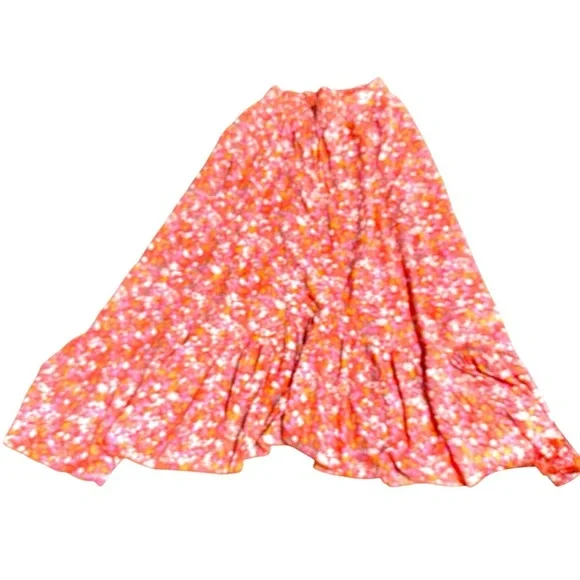 Free People Orange Floral Maxi Ruffle Skirt Large - Picture 9 of 12